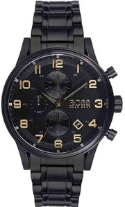 Hugo Boss Aeroliner Chronograph Black Dial Black Steel Strap Watch for Men - 1513275