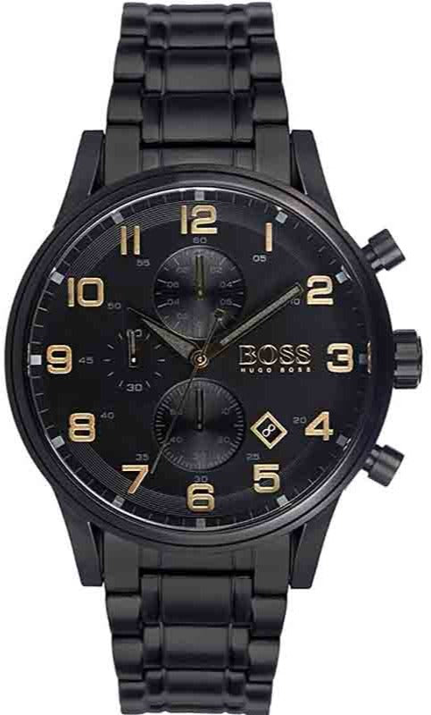 Hugo Boss Aeroliner Chronograph Black Dial Black Steel Strap Watch for Men - 1513275