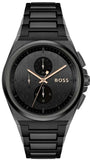 Hugo Boss Steer Chronorgaph Black Dial Black Steel Strap Watch For Men - 1514068