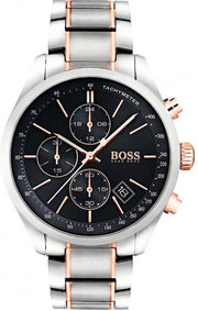 Hugo Boss Grand Prix Chronograph Black Dial Two Tone Steel Strap Watch for Men - 1513473