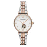 Emporio Armani Meccannico Gianni T-Bar Analog White Dial Two Tone Steel Strap Watch For Women - AR60019