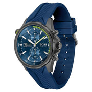 Hugo Boss Globetrotter Chronograph Blue Dial Blue Silicone Strap Watch for Men - 1513821