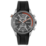 Hugo Boss Globetrotter Chronograph Grey Dial Black Silicone Strap Watch for Men - 1513931