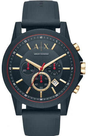 Armani Exchange Outerbanks Chronograph Blue Dial Blue Silicone Strap Watch For Men - AX1335
