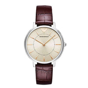 Emporio Armani Dress Quartz Silver Dial Brown Leather Strap Watch For Women - AR11063