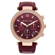 Michael Kors Parker Chronograph Red Dial Red Leather Strap Watch For Women - MK6986
