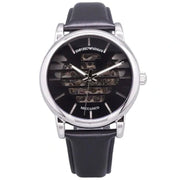 Emporio Armani Meccanico Automatic Skeleton Black Dial Black Leather Strap Watch For Men - AR60040