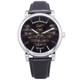 Emporio Armani Meccanico Automatic Skeleton Black Dial Black Leather Strap Watch For Men - AR60040