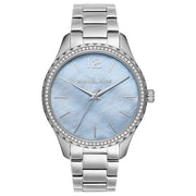 Michael Kors Layton Chronograph Mother of Pearl Blue Dial Silver Steel Strap Watch For Women - MK6847
