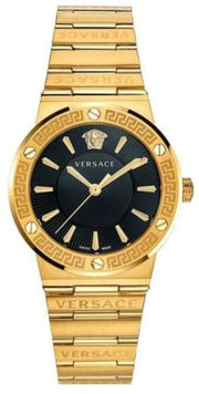 Versace Greca Black Dial Gold Steel Strap Watch for Women - VEVH00820