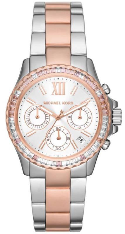 Michael Kors Everest Chronograph White Dial Two Tone Steel Strap Watch For Women - MK7214