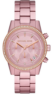 Michael Kors Ritz Chronograph Rose Gold Dial Rose Gold Steel Strap Watch For Women - MK6753