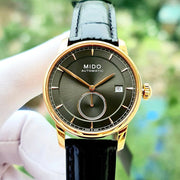 Mido Baroncelli III Automatic Grey Dial Black Leather Strap Watch For Men - M8600.3.13.4