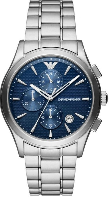 Emporio Armani Renato Chronograph Blue Dial Silver Steel Strap Watch For Men - AR11528
