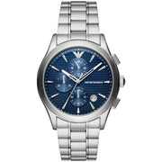 Emporio Armani Renato Chronograph Blue Dial Silver Steel Strap Watch For Men - AR11528