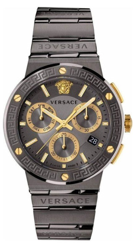 Versace Greca Icon Chronograph Black Dial Black Steel Strap Watch For Men - VEZ900521