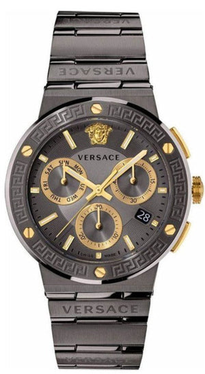 Versace Greca Icon Chronograph Black Dial Black Steel Strap Watch For Men - VEZ900521