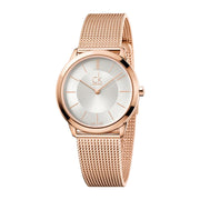 Calvin Klein Minimal White Dial Rose Gold Mesh Bracelet Watch for Men - K3M21626