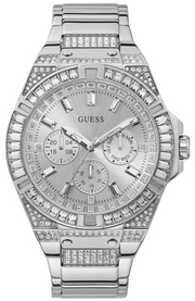 Guess Zeus Multifunction Diamonds Silver Dial Silver Steel Strap Watch for Men - GW0209G1