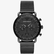 Emporio Armani Aviator Chronograph Black Dial Black Mesh Bracelet Watch For Men - AR11264