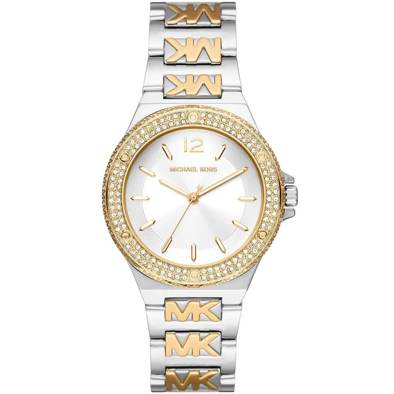 Michael Kors Lennox Three Hand Silver Dial Two Tone Steel Strap Watch