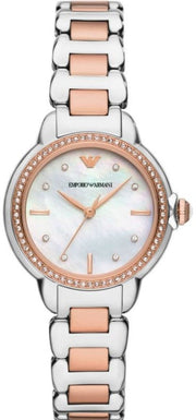 Emporio Armani Three Hand Mother of Pearl Dial Two Tone Steel Strap Watch For Women - AR11569