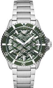 Emporio Armani Sea Explorer Meccanico Automatic Green Dial Silver Steel Strap Watch For Men - AR60061