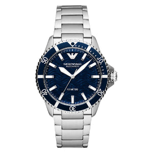 Emporio Armani Sea Explorer Meccanico Automatic Blue Dial Silver Steel Strap Watch For Men - AR60059