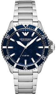 Emporio Armani Sea Explorer Meccanico Automatic Blue Dial Silver Steel Strap Watch For Men - AR60059