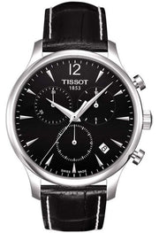 Tissot T Classic Tradition Chronograph Black Dial Black Leather Strap Watch For Men - T063.617.16.057.00