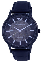 Emporio Armani Meccanico Automatic Skeleton Black Dial Black Leather Strap Watch For Men - AR60042