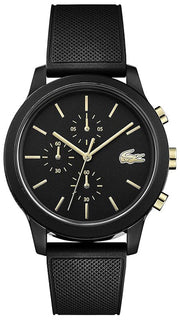 Lacoste 12.12 Chronograph Black Dial Black Silicon Strap Watch for Men - 2011012