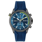 Hugo Boss Globetrotter Chronograph Blue Dial Blue Silicone Strap Watch for Men - 1513821