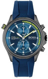 Hugo Boss Globetrotter Chronograph Blue Dial Blue Silicone Strap Watch for Men - 1513821