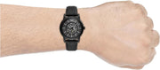 Emporio Armani Meccanico Automatic Skeleton Dial Black Leather Strap Watch For Men - AR60008