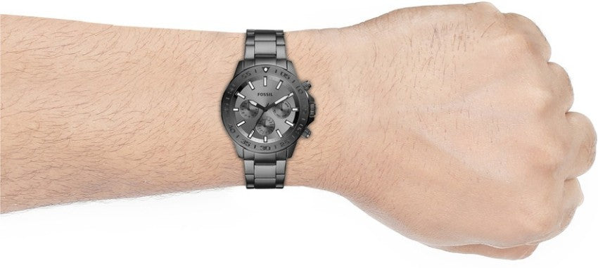 Fossil Bannon Multifunction Chronograph Grey Dial Grey Steel Strap
