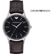 Emporio Armani Renato Quartz Black Dial Brown Leather Strap Watch For Men - AR11187