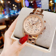 Michael Kors Ritz Chronograph Rose Gold Dial Rose Gold Steel Strap Watch For Women - MK7223