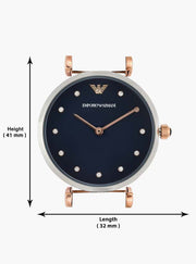 Emporio Armani Gianni T Bar Analog Blue Dial Black Leather Strap Watch For Women - AR1989