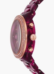 Michael Kors Runway Chronograph Red Dial Red Steel Strap Watch for Women - MK7425