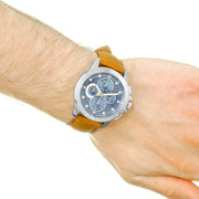 Michael Kors Ryker Chronograph Analog Blue Dial Brown Leather Strap Watch For Men - MK8518