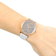 Swarovski Crystalline Hours Quartz Grey Dial Black Leather Strap Watch for Women - 5344635