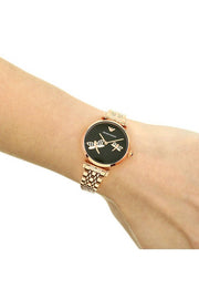 Emporio Armani Gianni T Bar Black Dial Rose Gold Steel Strap Watch For Women - AR11206