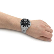 Emporio Armani World Explorer Black Dial Silver Steel Strap Watch for Men - AR11739