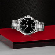 Tudor Style Automatic Black Dial Silver Steel Strap Watch for Men - M12710-0003