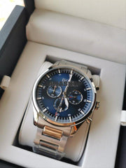 Hugo Boss Pioneer Chronograph Blue Dial Silver Steel Strap Watch for Men - 1513867