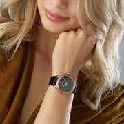 Swarovski Crystalline Hours Black Dial Black Leather Strap Watch for Women - 5295377