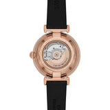 Emporio Armani Meccanico Gianni T Bar Mother of Pearl White Dial Black Leather Strap Watch For Women - AR60047