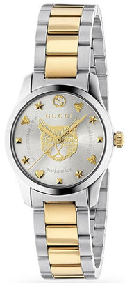 Gucci G Timeless Quartz Silver Dial Two Tone Steel Strap Watch For Women - YA126596
