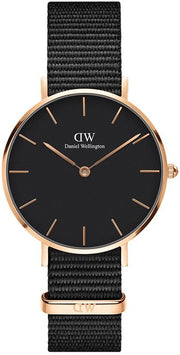 Daniel Wellington Classic Petite Cornwall Black Dial Black NATO Strap Watch For Women - DW00100215